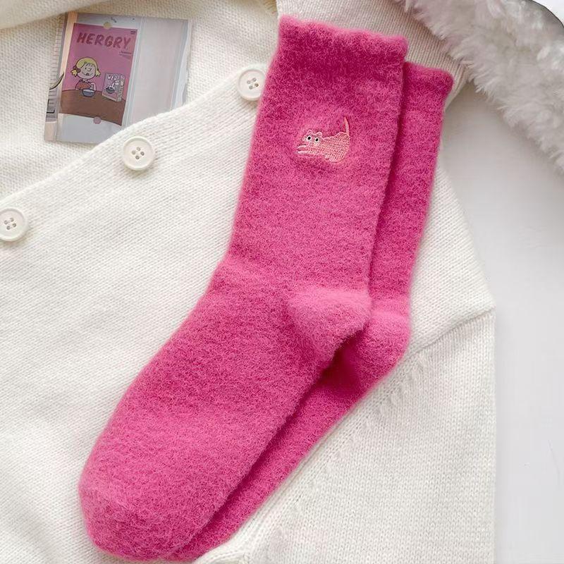 

Мягкие носки для дома, милые осенние и зимние утолщенные теплые носки до середины голени, зимние носки для сна, длинные женские носки красный