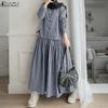 ZANZEA Women Long Sleeve Blouse and Long Skirts Plaid Print Two Piece Suit Sets