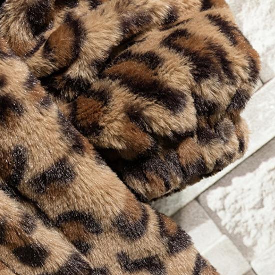 Leopard Print Long Sleeve Pockets Zipper Closure Men Coat Winter Thickened Double-sided Plush Hooded Outerwear