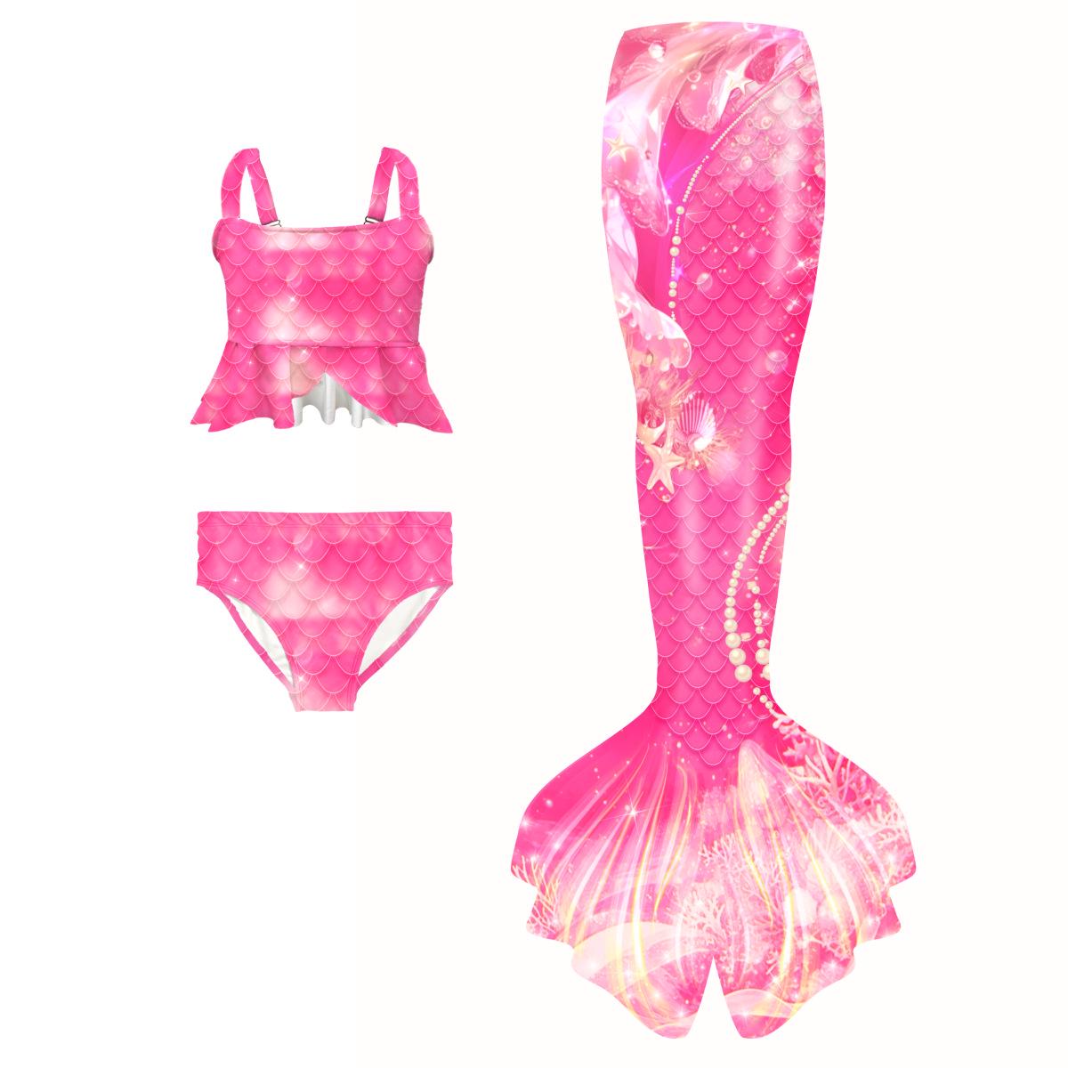 High-Quality Mermaid Kids Swimsuit: New Style Girls  3-Piece Parent-Child Swimwear Set with Mermaid Tail 150