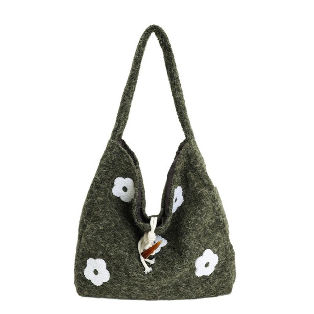 Large Capacity Plush Tote Bag Soft Polyester Lining Floral Handle Bag Underarm Bag  Ladies Purse