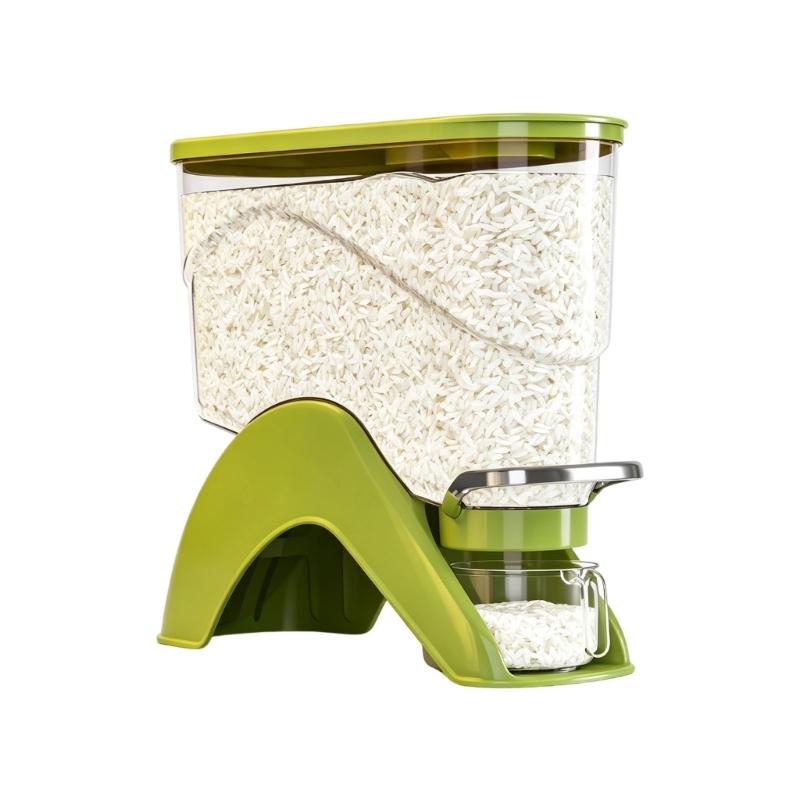 ABS Rice Storage Container with Press Section, Clear Bin and Removable Cup for Countertop Kitchen and Cabinet Access