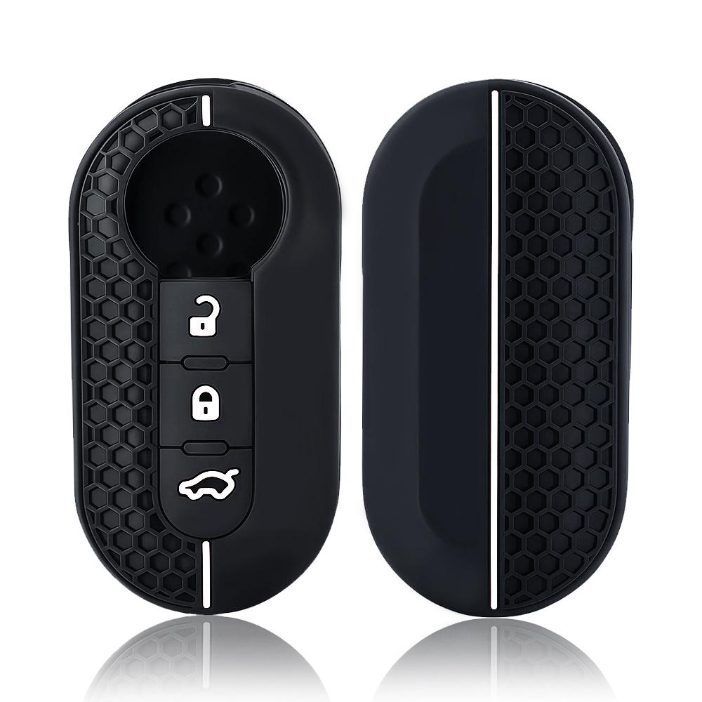 Silicone Car Key Fob Shell Cover for FIAT 500 500L 500X Abarth 3-Button Folding Key