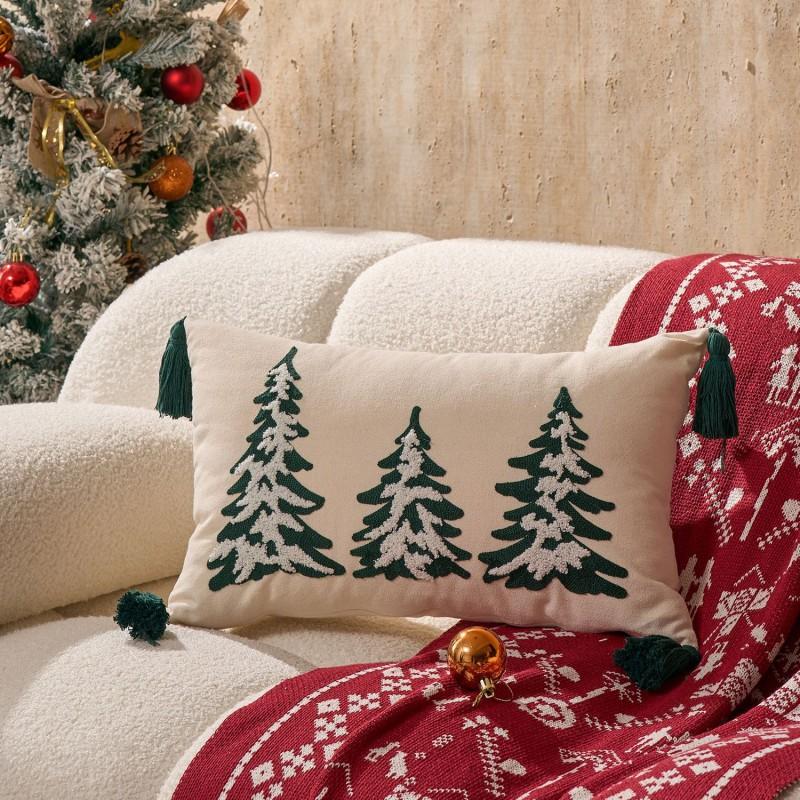 Embroidered Christmas Tree Pillow Cover Living Room Decor Modern Cotton Linen Throw Cushion Case 45x45cm