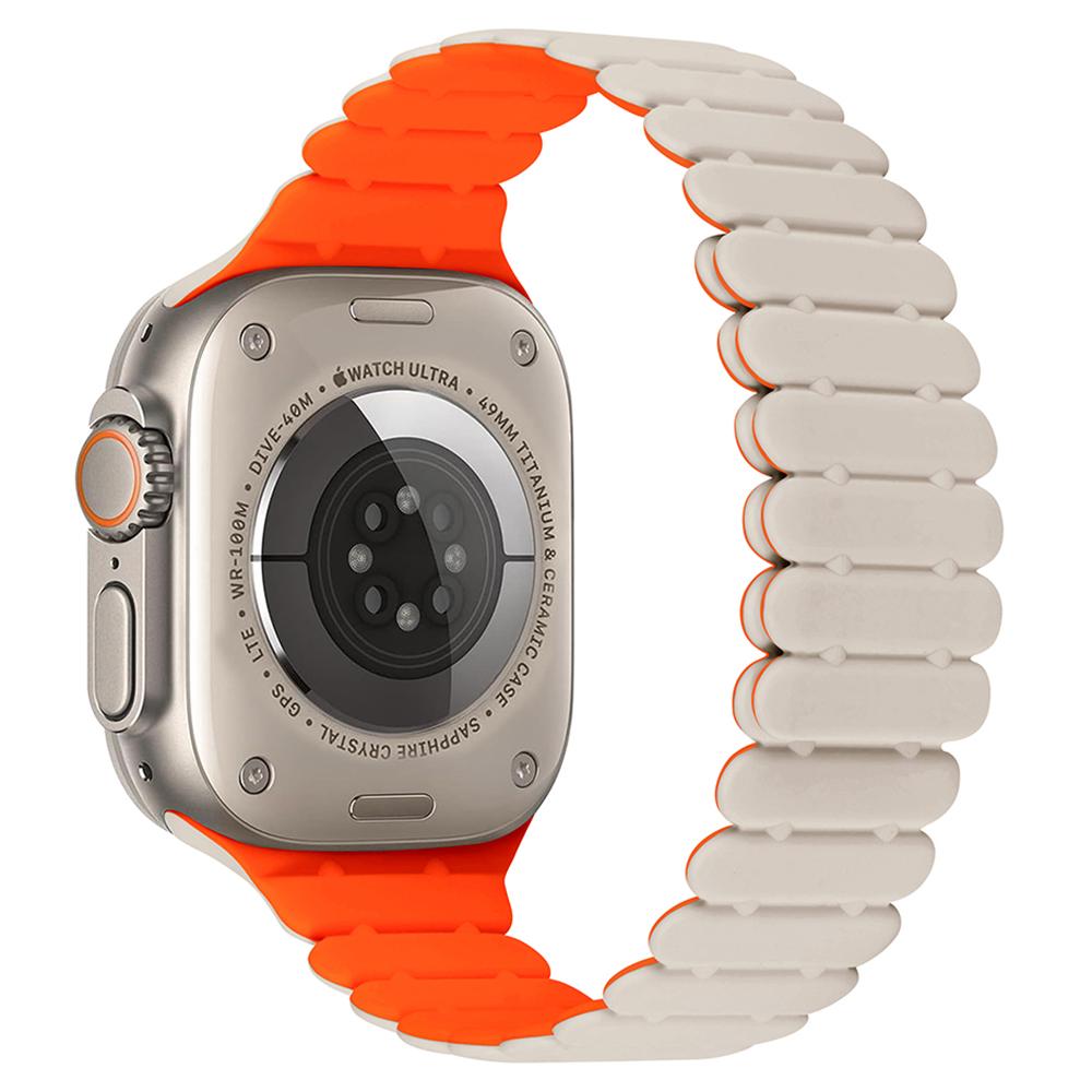 

For Apple Watch Series 10 42mm/9 8 7 41mm/SE (2023) SE (2022) SE 6 5 4 40mm/3 2 1 38mm Bamboo Joint Silicone Strap Starlight Orange