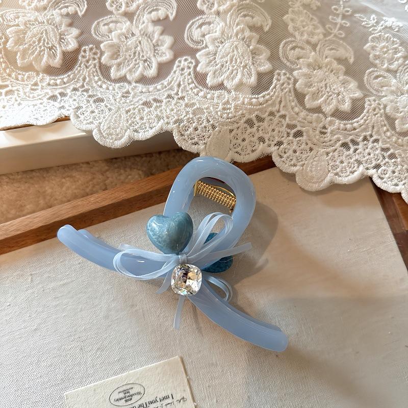Blue Crystal Heart Claw Clip, Elegant Hair Claw for Half-Up Styles, Premium Quality, Hair Clip For Thick Hair, Perfect Gift