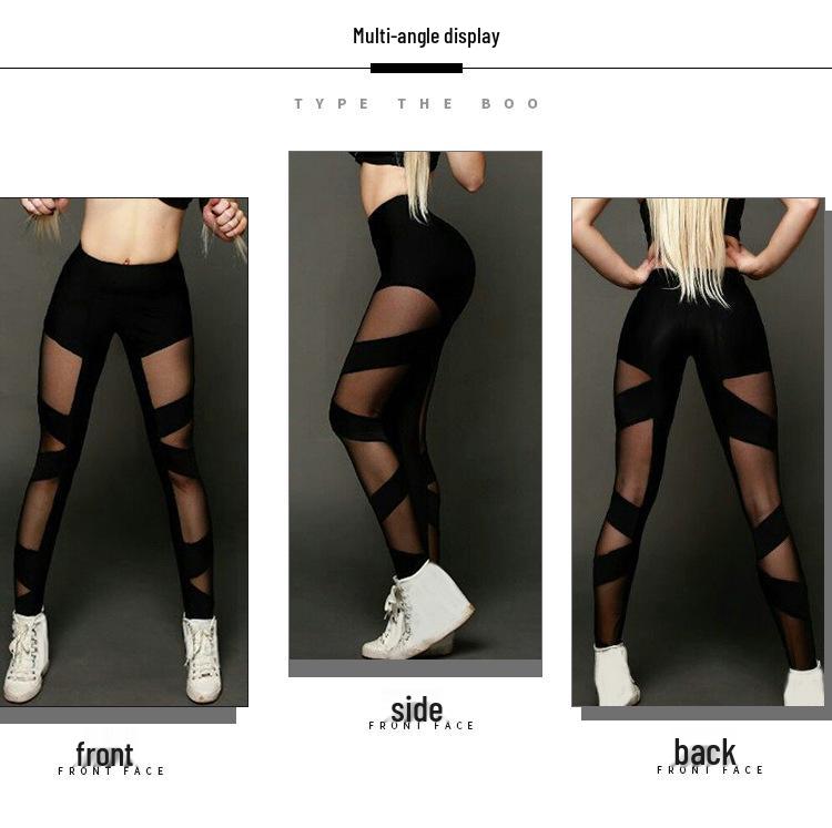 Kors-kors nätlappverk Yoga Sweatpants - Sexiga, Genomskinliga, Högelastiska Dansleggings