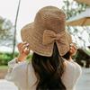 1 Pcs New Sun Sunshade Hat for Women Folding Bow Japanese Artistic Resort Beach Straw Weaving Hat