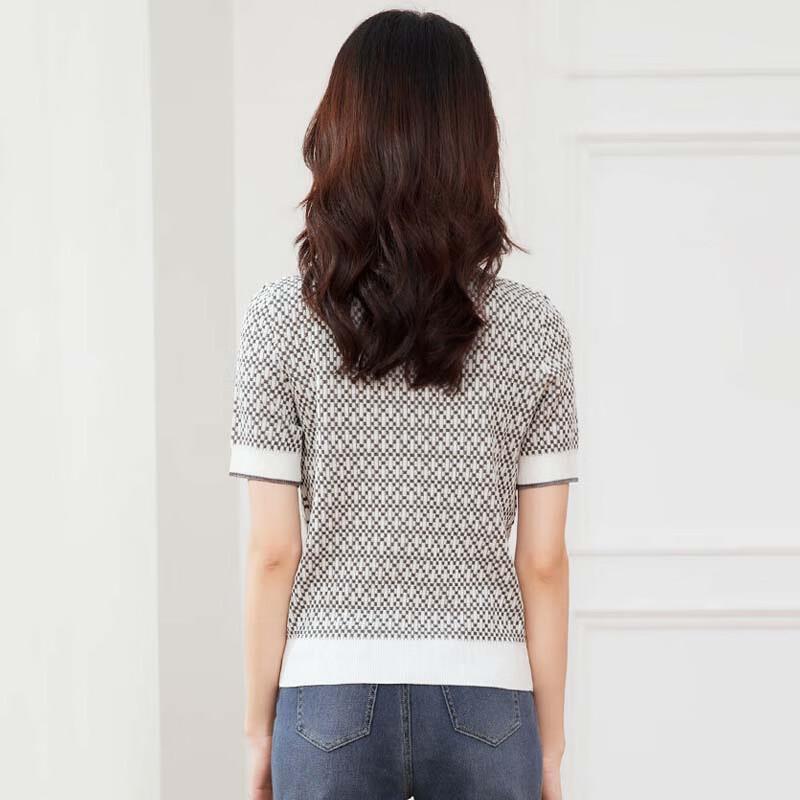 JESSIE Women's Shimmer Contrast Lapel Short Sleeve Knit Top