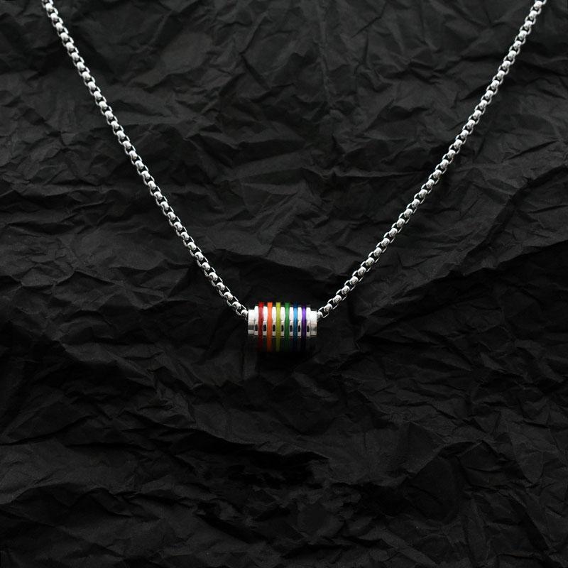 LGBT Statement Pendant Necklace New Rainbow Color Small Beads Pendant Necklace Stainless Steel Striped Bead Gay Pride