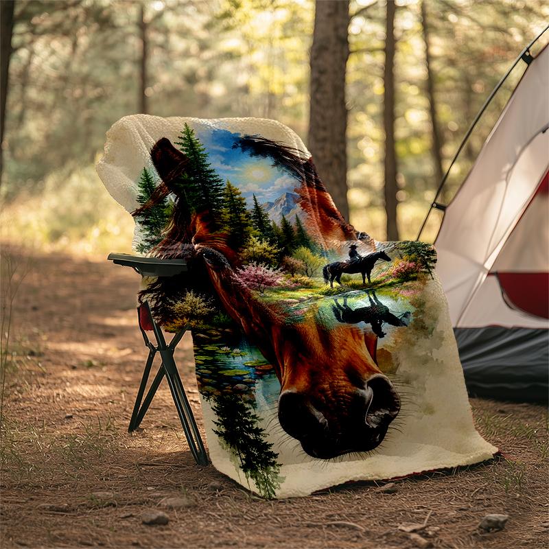 Horse Reflection Nature blanket Personalized Name Flannel Blanket Soft Cozy Plush Throw for Sofa Bed Lightweight Home Décor