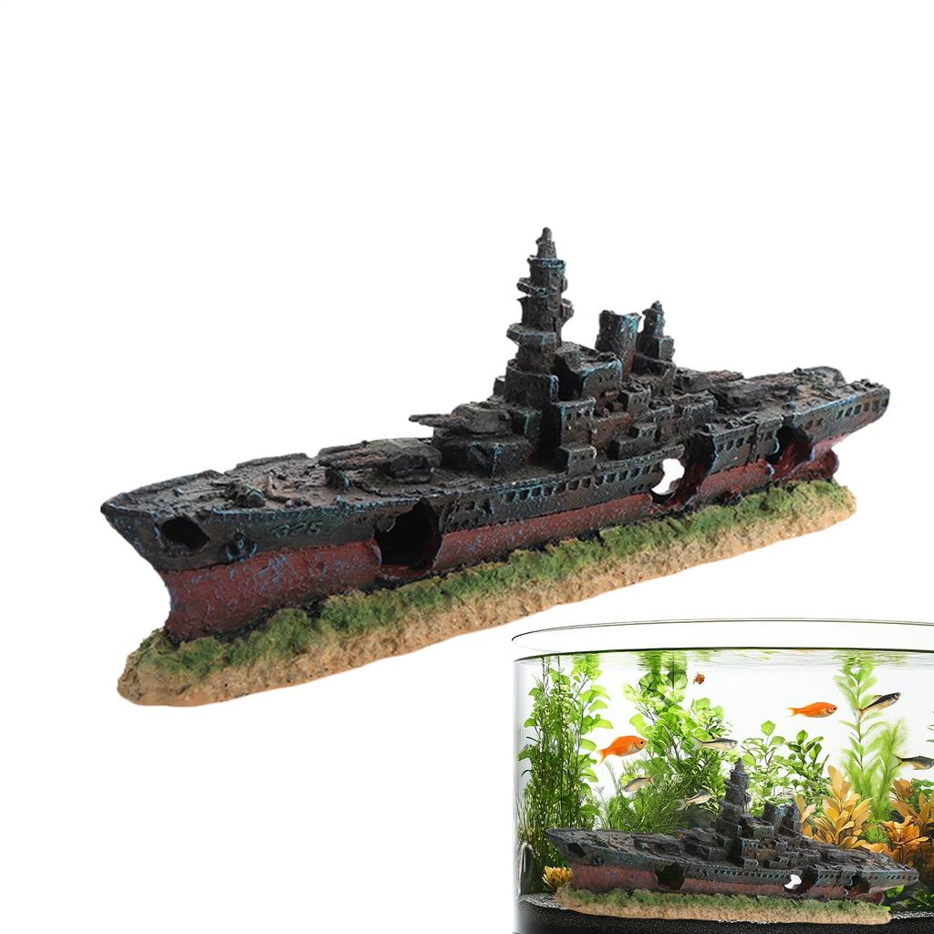 Super Warship Wreckage Fish Tank Landscape Ornament Sunken Ship Shaped Aquarium Decoration with Hiding Space Creative Crafts