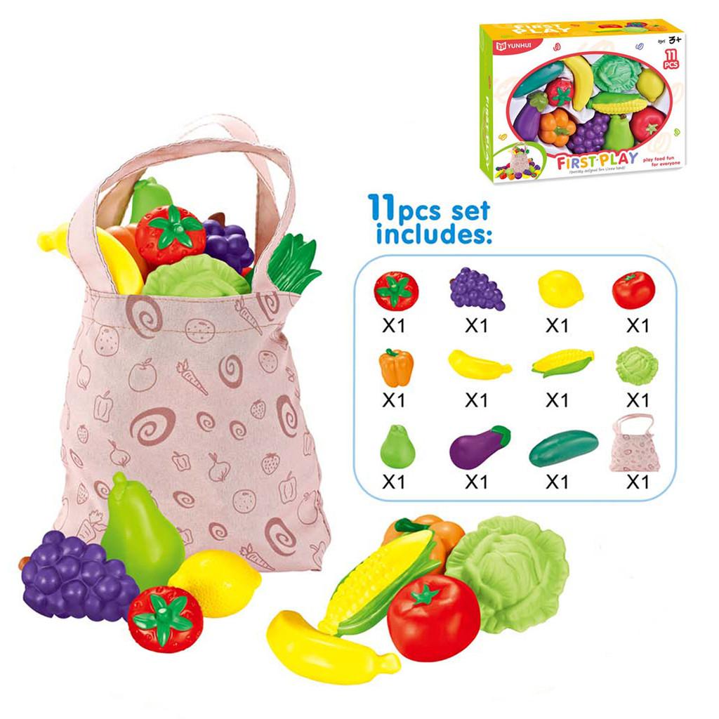 Colorful Kitchen Toys For Learning Fruits And Vegetables Soft Rubber Pretend Play Set
