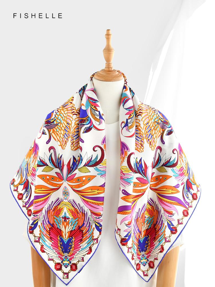 New Colorful Swan Printed Natural Silk Twill Square Scarf Women's Spring Autumn Real Silk Scarves Ladies Shawl Adult Luxury Gift