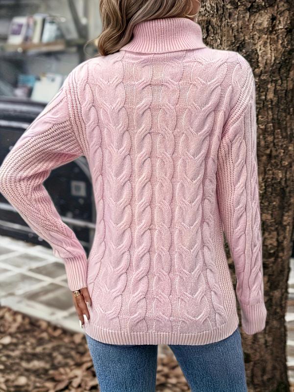 Pull à col roulé torsadé de couleur unie pour femme Automne/Hiver - Style décontracté européen et américain