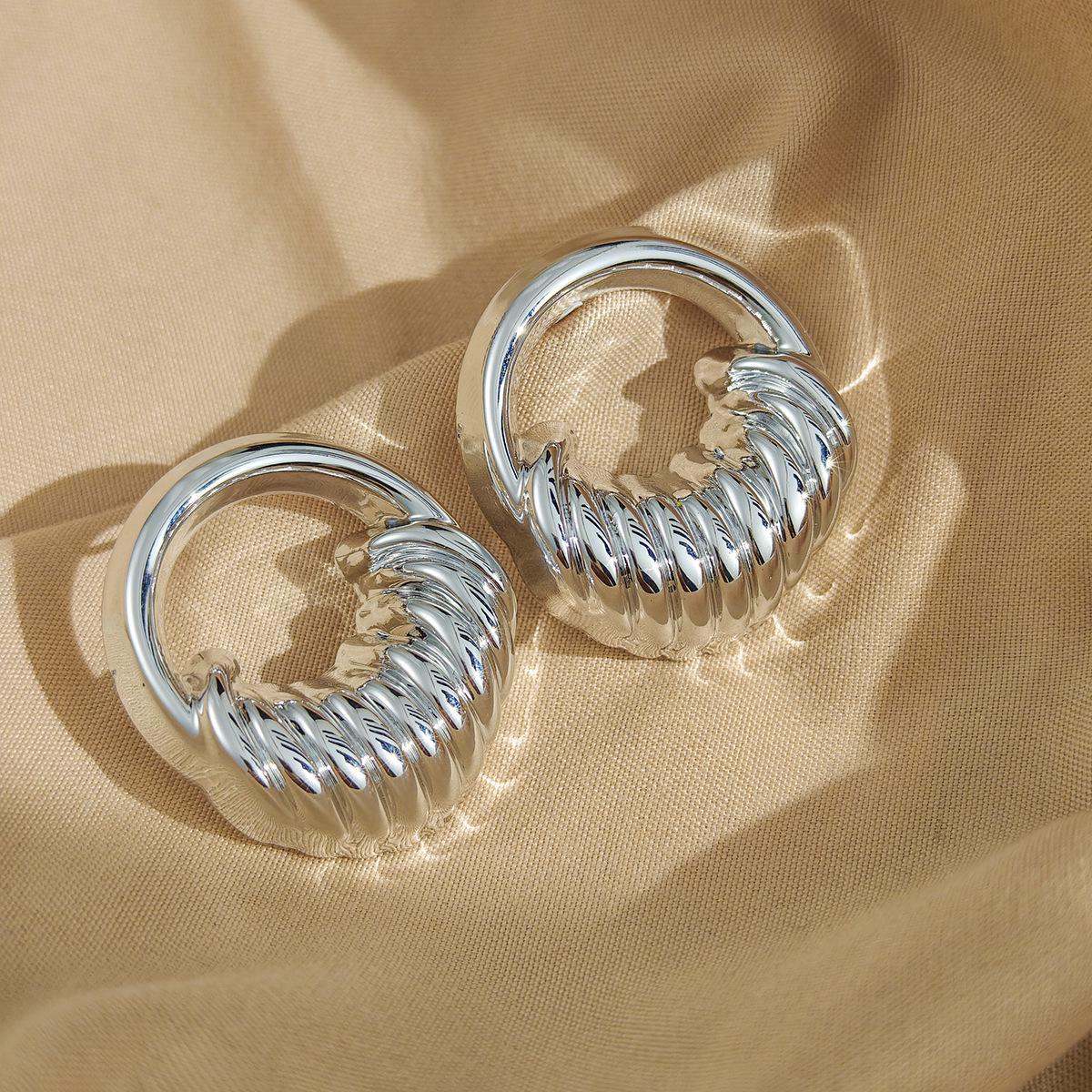 Cross-Border Retro Hong Kong Style Artistic Round Hollow Stud Earrings for Women