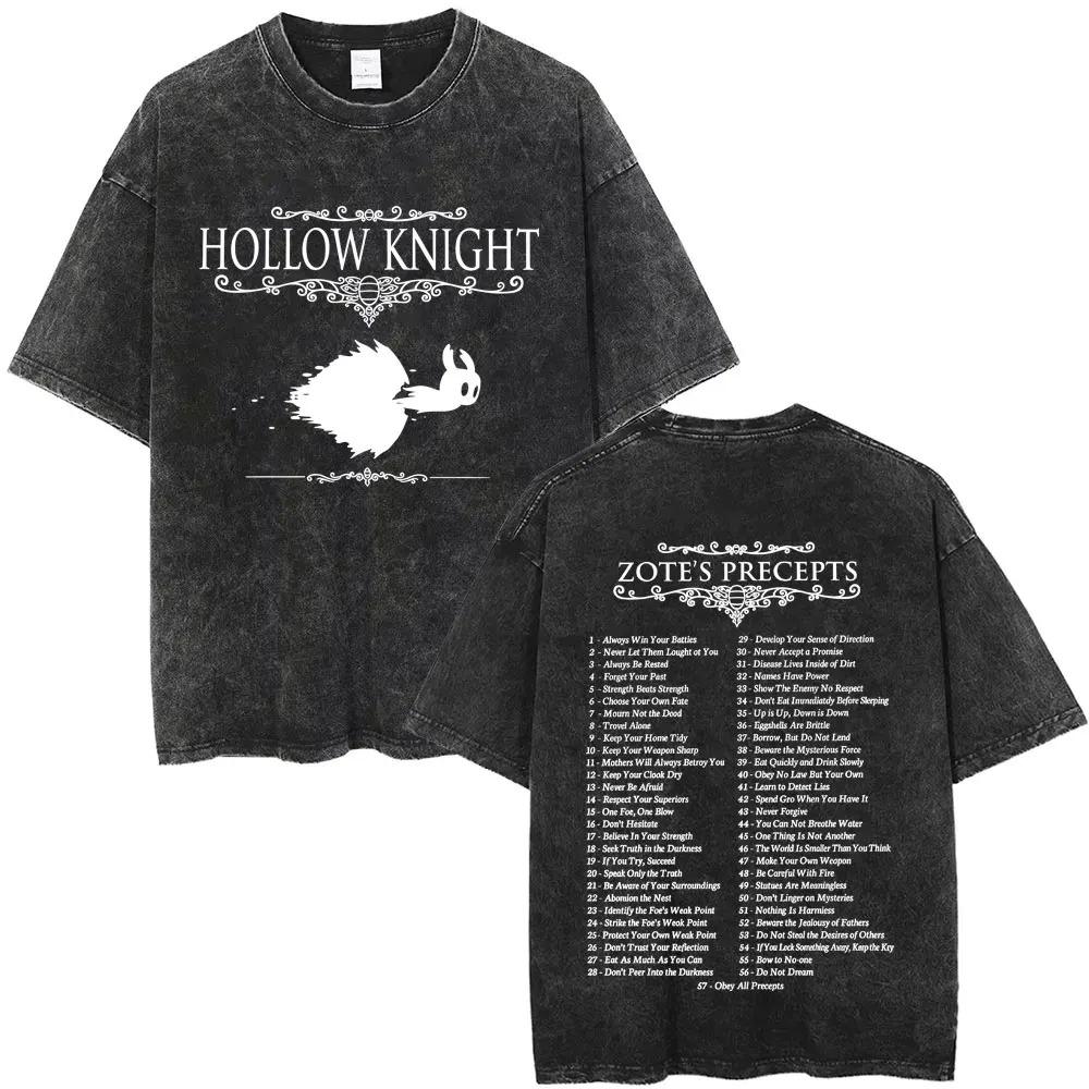 Hollow Knight Vintage Washed Gaming Merch Grafik T-Shirt Unisex Unisex Lässig Oversized Baumwoll-T-Shirt für Cosplay Cartoon-Fans