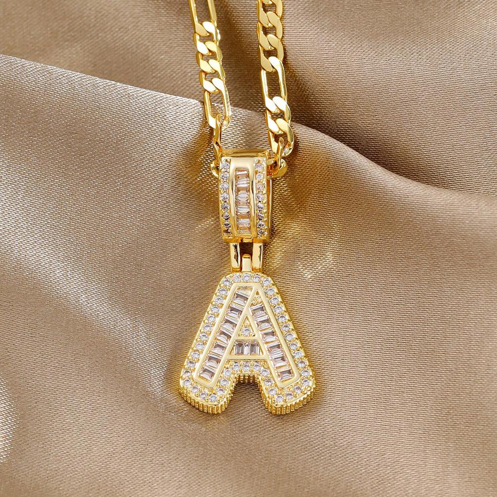 18k Gold Zircon Alphabet Necklace - Elegant Rock Candy Design