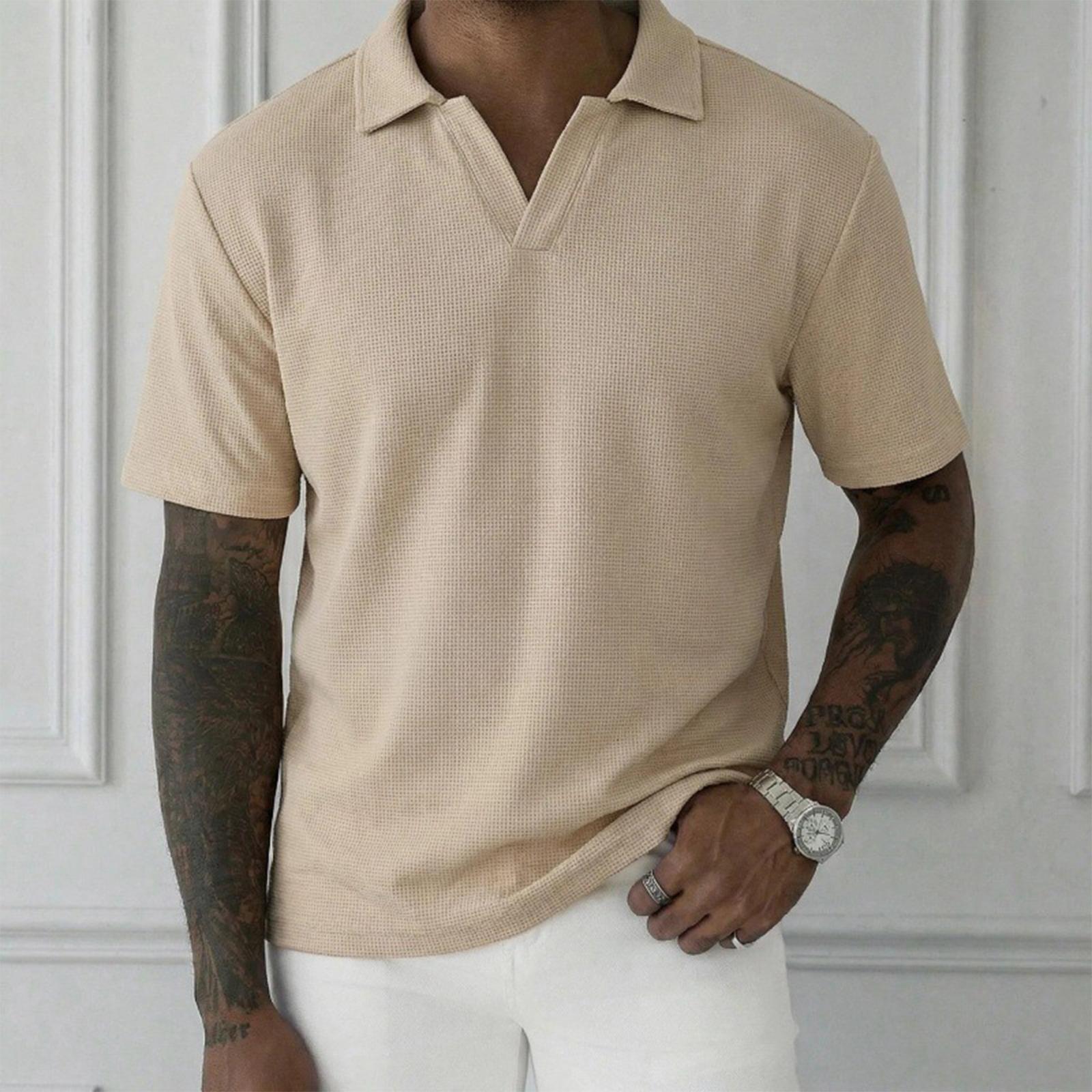 

Men s Lightweight Breathable Casual Shirt Short Sleeve Solid Color Button Placket Relaxed Fit Summer Top S