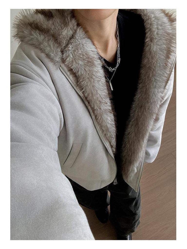 American Eagle Cat Ear Suede Fur Collar Jacket - Autumn/Winter Plus Velvet Short Outerwear