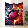 Vivid Flaming Basketball Logo Design Blanket. Flannel Blanket for Bedroom, Living Room, Sofa, and Nap Sofas.