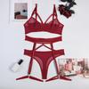Erotic Lingerie Selling Women's Sexy Hollow Out Fantasy Lace Waist Cover Underwear Set with Leg Rings