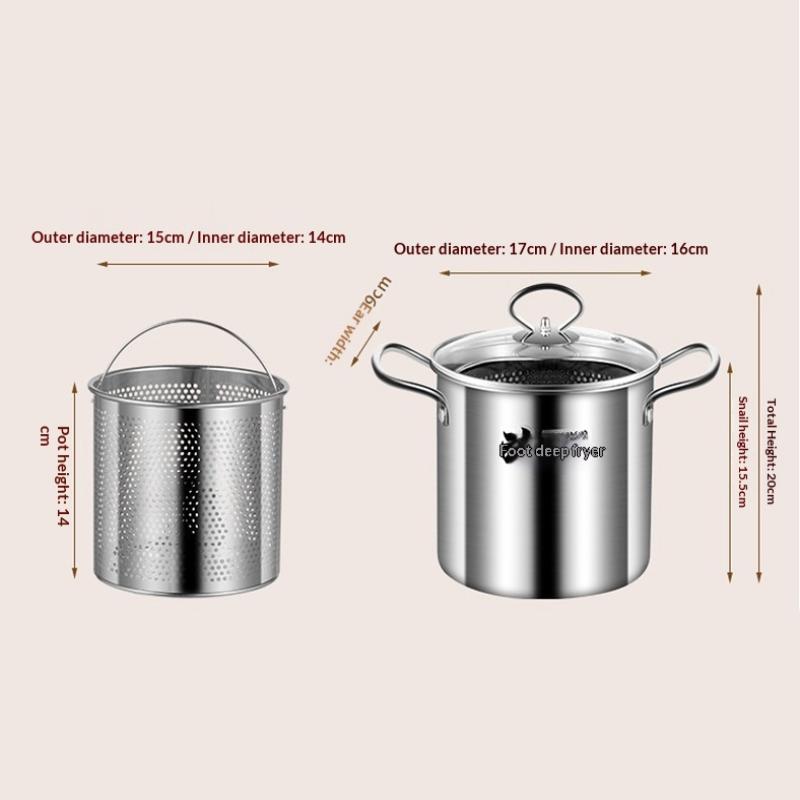 3.5L Deep Fryer Pot Stainless Steel Frying Pot With Mesh Steamer Basket With Glass Lid Kitchen Household Soup Pot Tool