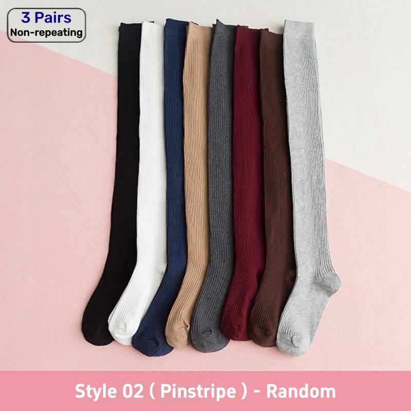 1 3 Pairs Women's Cotton Thigh High Socks Over The Knee Colorful Striped Pattern Casual Daily Wear Fashion Socks Black White