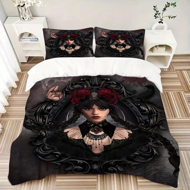 Set Biancheria da Letto Mercoledì 3 Pezzi. Morbido e Comodo Senza Imbottitura Inclusa (1x Copripiumino + 2x Federe) yy251009148