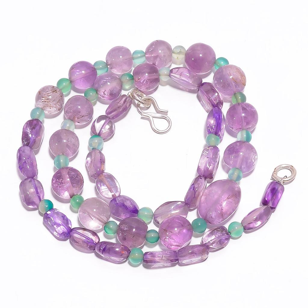 Natural Amethyst Green Aventurine Gemstone Beads Necklace 4-14 mm 18" UB-7843 UB-7843