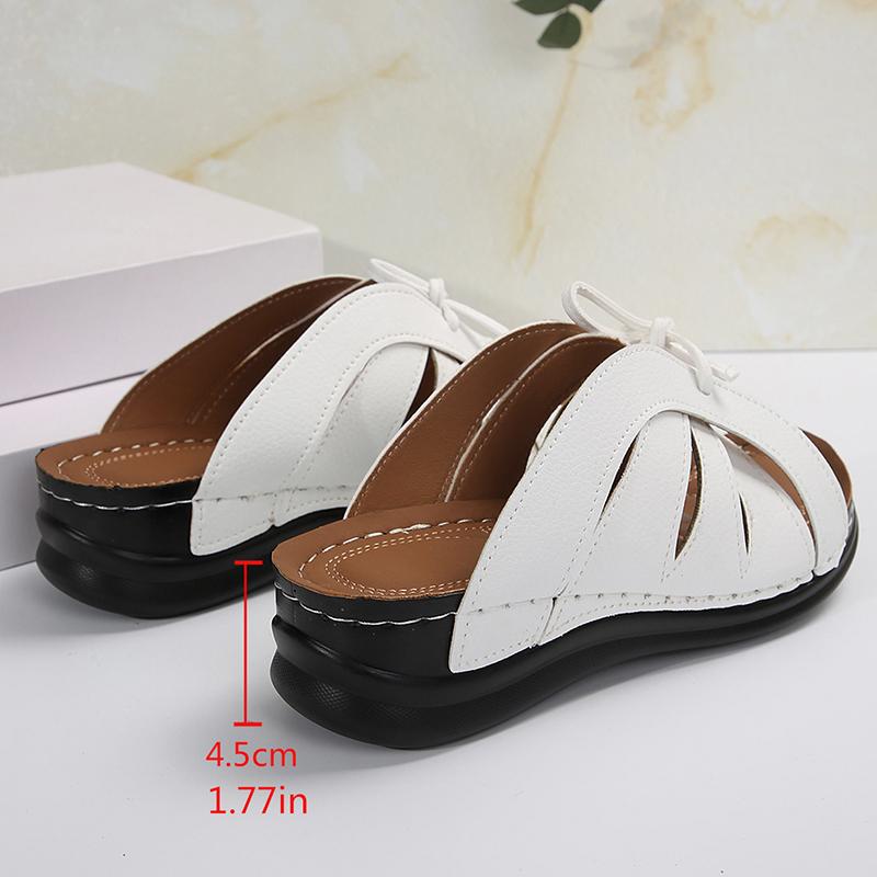 Lucyever Vintage Knowknot Plateau-Pantoletten Schuh Damen Leicht Weiß Keilabsatz Hausschuhe Frau Weiche Sohle Strandsandalen Weiblich 43