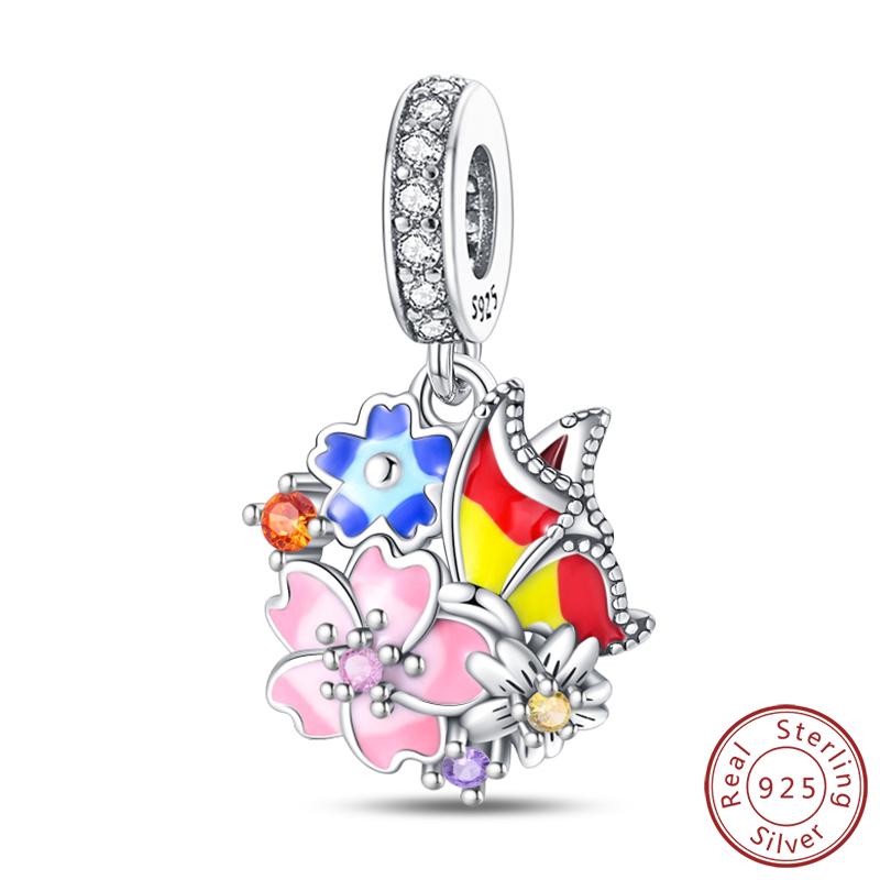 Elegant S925 Silver Butterfly & Dragonfly Multicolor Charms Beads Pendant 3mm DIY Fine Jewelry Making Accessories Gifts