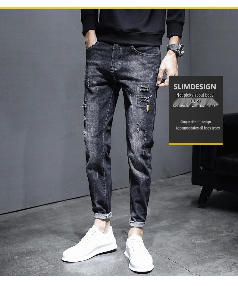 Men's Trendy Ripped Slim Fit Nine-Point Skinny Jeans - Elastic, Breathable, Casual Summer Wear