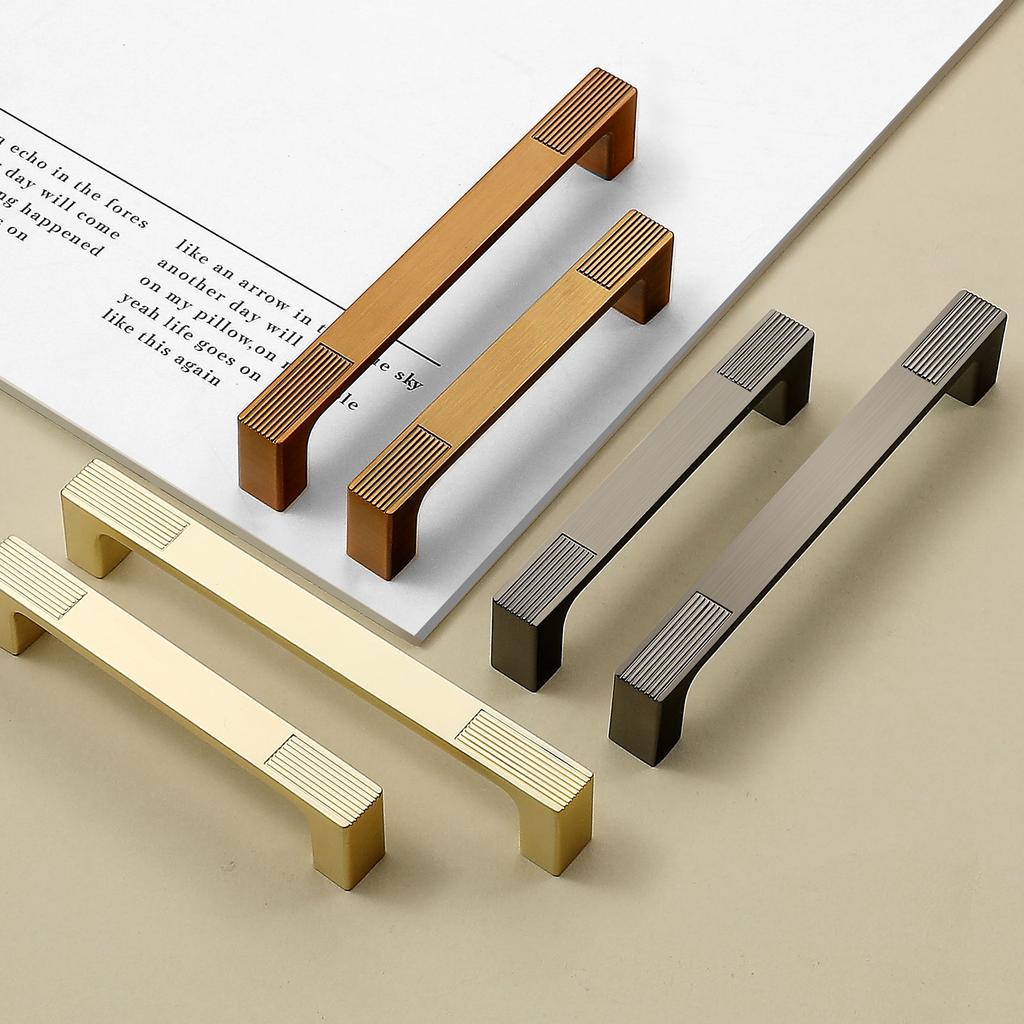 Modern Minimalist Bright Gold Grey and Brown Zinc Alloy Handles Wardrobes Cabinet Doors Luxury Furniture Pulls Drawers Knob