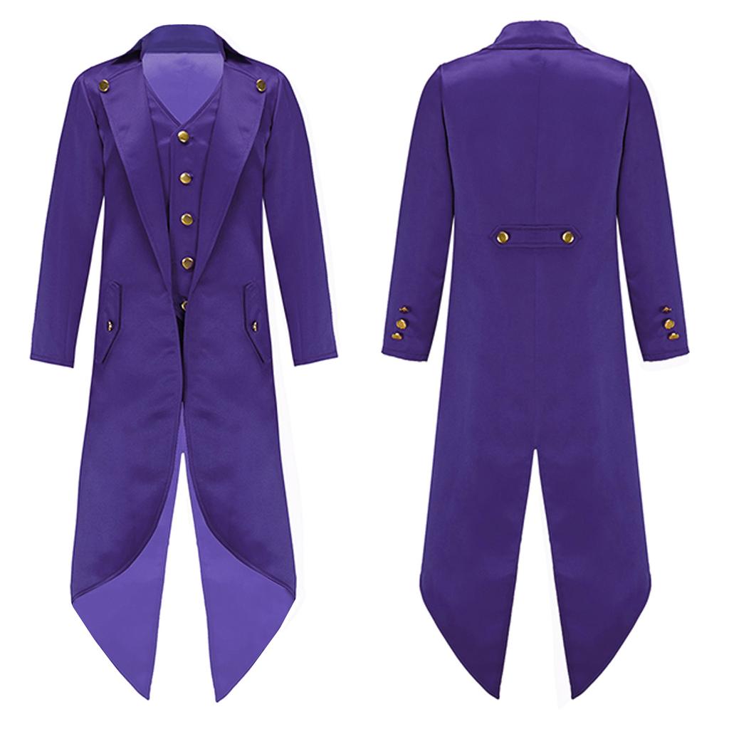 Kids Boys Girls Medieval Steampunk Costume Halloween Tailcoat Jacket Victorian Fake Two Piece Coat