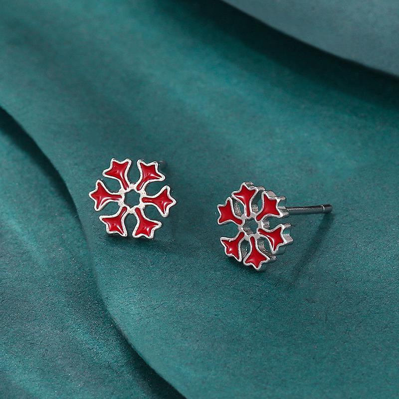 European & American Christmas-Themed Red Enamel Reindeer Santa Claus Stud Earrings for Women