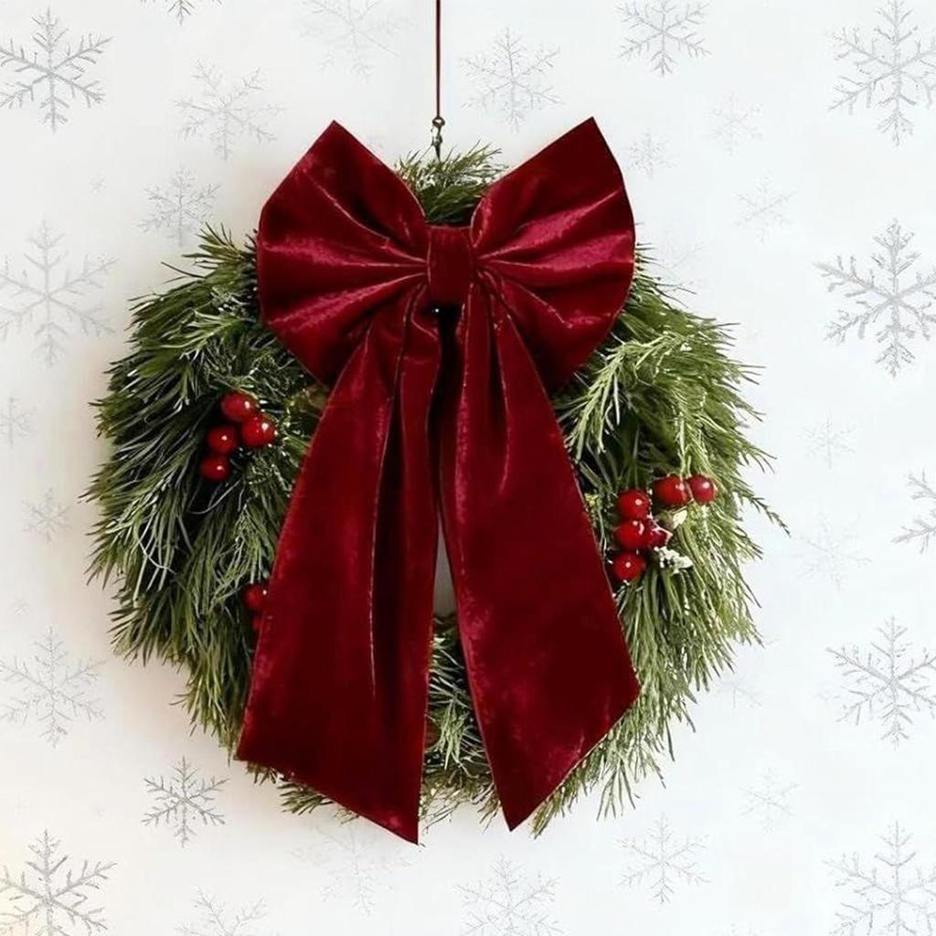 Christmas Tree Bow Topper 36 X 18 Inch Red Large Velvet Holiday Supplies Giant Christmas Bow For Fireplace Mantels Front Doors