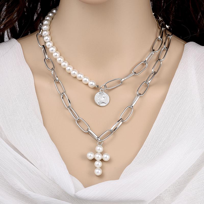 Fashion Chain Pearl Necklace For Women Baroque Pearl Metal Charm Pendant Necklaces Choker Snake Chain Zircon Gold Copper Color