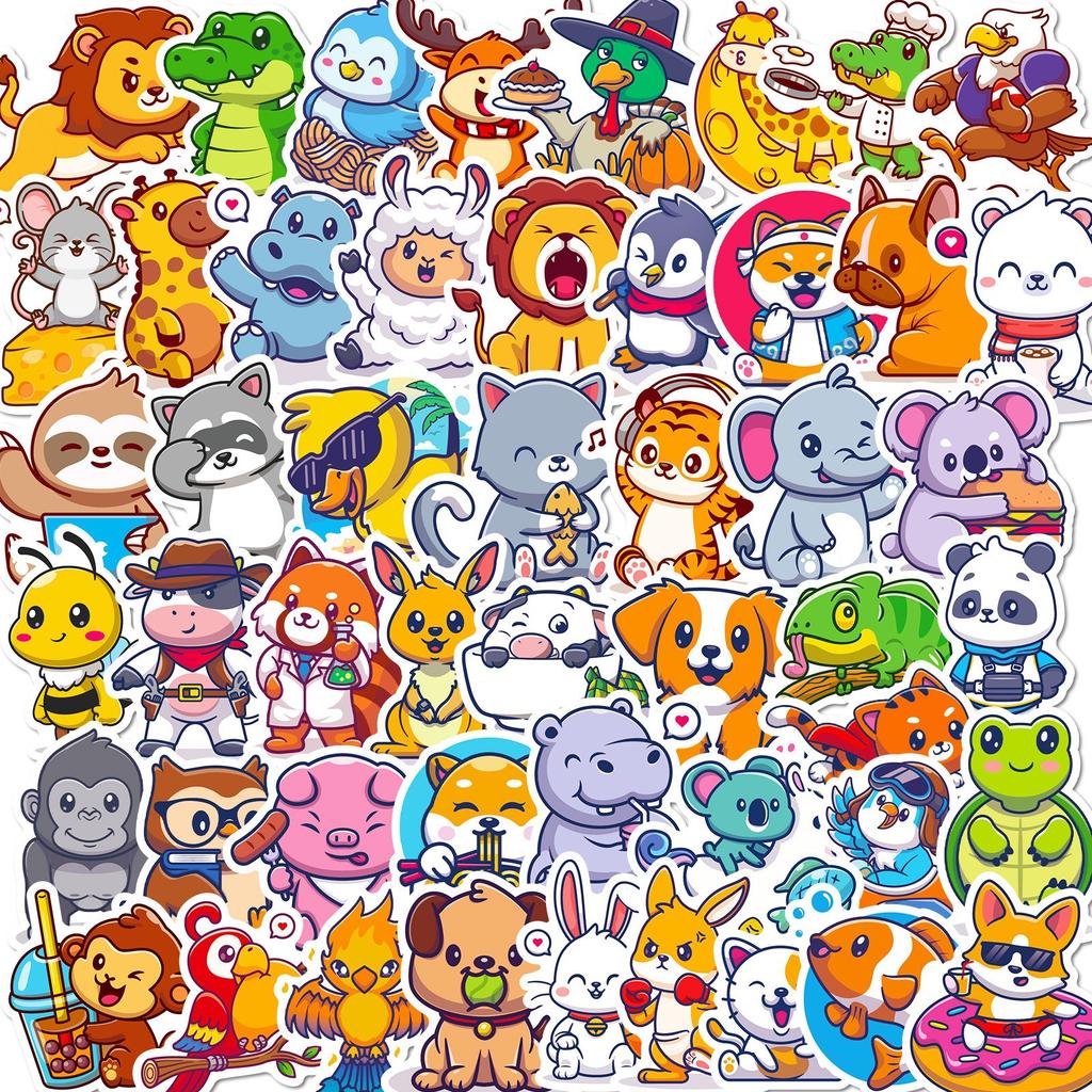 50 New Small Animals Collection Cartoon Graffiti Stickers Cute Suitcase Car Animal Mix and Match Stickers