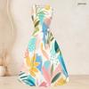 Women Plus Size Two Piece Set Round Neck Sleeveless Tie Waist Flared Dress 3 4 Sleeve Printed Cardigan