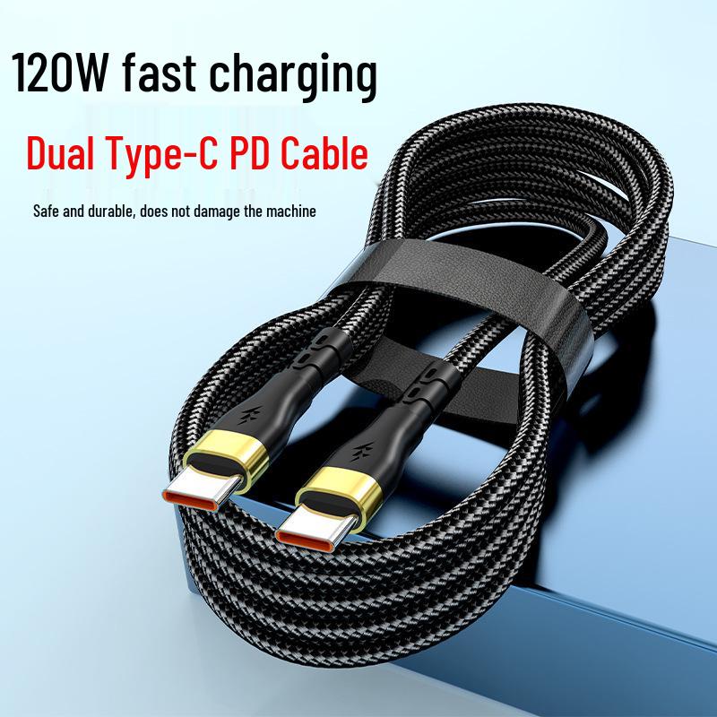 Dual-Head Type-C PD Fast Charging Braided Cable for Apple 15, Huawei, Xiaomi 6A Flash Charging