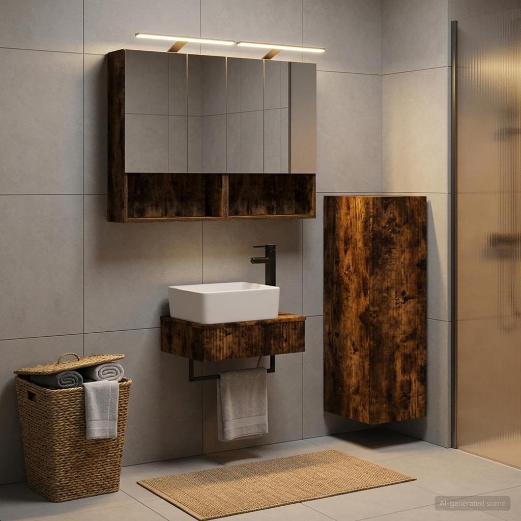 Bathroom Cabinet Set 4 pcs Smoked Oak 50 x 14.5 x 70 cm