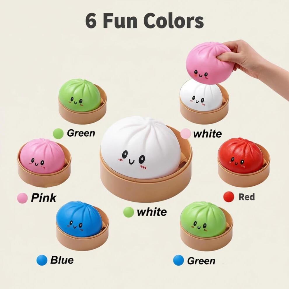 4" Giant Dumpling Squishy, Anxiety Relief Fidget Stress Ball, Rainbow Mystery Bun, Soft Squeeze Decompression Dough for Adults