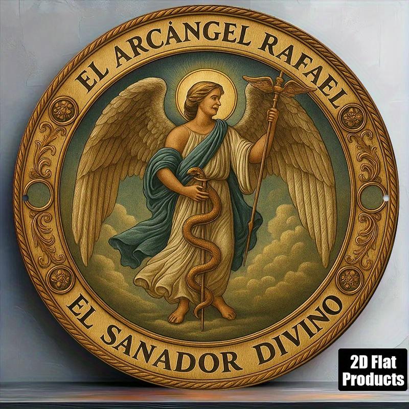 pc x Inch D Flat Round Aluminum Sign Vintage Aluminum Plaque About Archangel Raphael Sacred Angel Decorative Plaque Su 20x20cm(8x8inch)