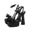 Liyke Runway Style Ultra High Heels Platform Sandals Women  Summer Fashion Satin Bowknot Square Toe Wedding Banquet Shoes