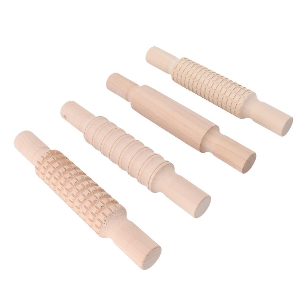 4pcs Textured Rolling Pin Assorted Pattern Dough Rolling Pin Clay Texture Roller Baking