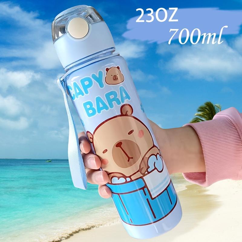 Capybara Theme Cute Water Bottle 700ML, with Handle, Leak-Proof Design, Includes Straw, Durable, Perfect for School and Camping