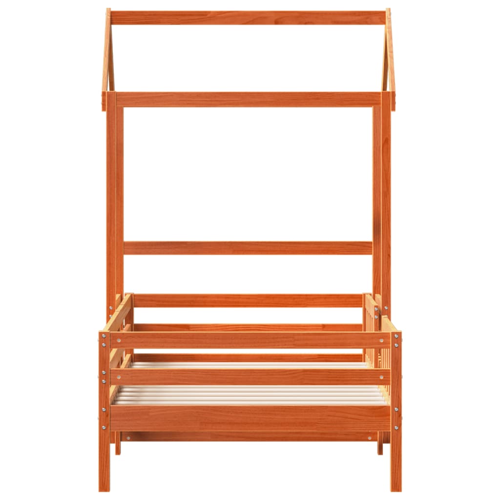 Solid Pine Wood Bed with Roof Wax Brown 75 x 190 cm