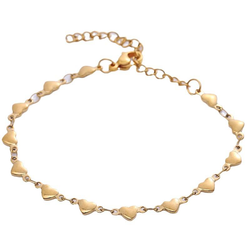 European-American Stainless Steel Heart-Shaped Gold Anklet Jewelry for Women