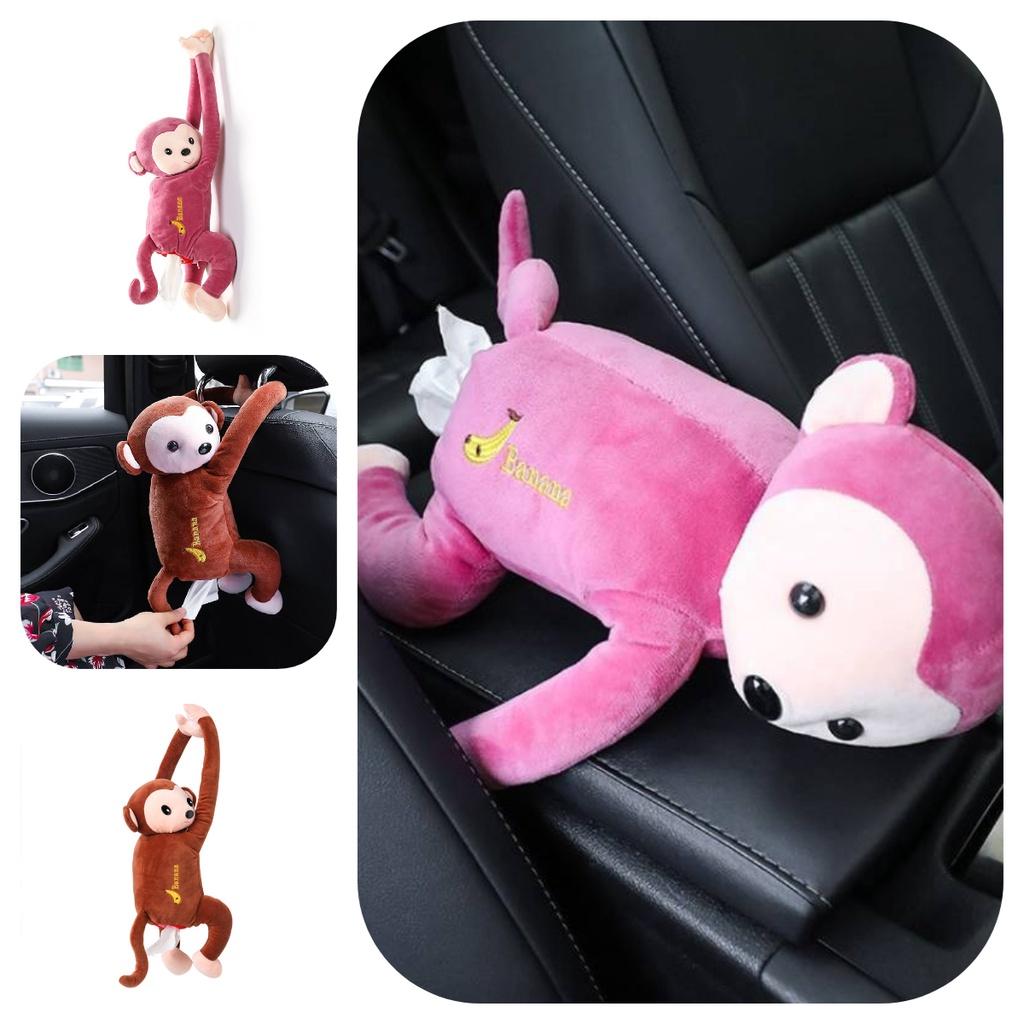 Cute Monkey Car Tissue Box Holder Plush Material Long-lasting Car And Home Use